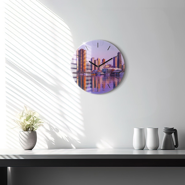 Round glass clock View of the skyscrapers of the USA