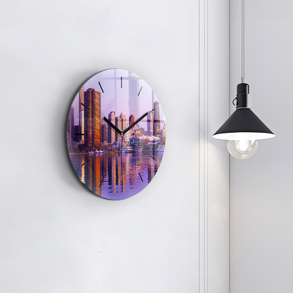 Round glass clock View of the skyscrapers of the USA