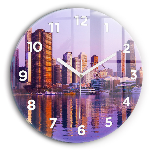 Round glass clock View of the skyscrapers of the USA