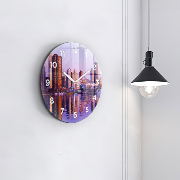 Round glass clock View of the skyscrapers of the USA