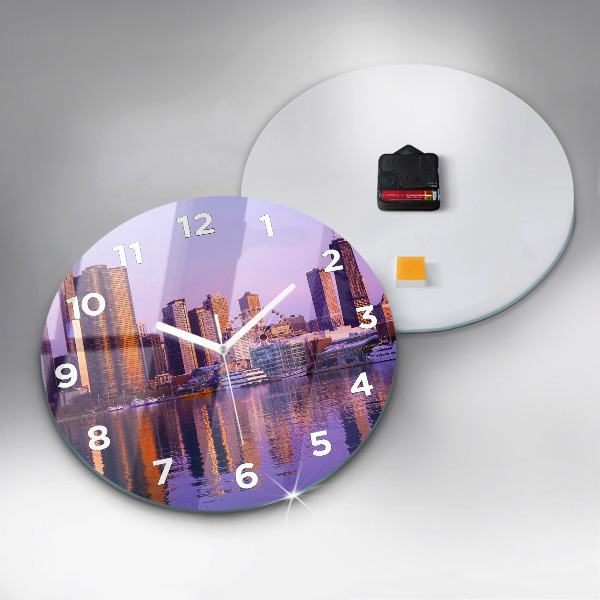 Round glass clock View of the skyscrapers of the USA
