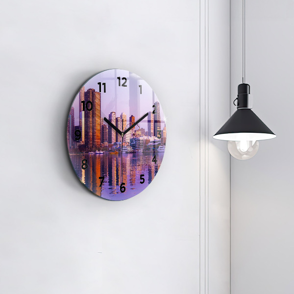 Round glass clock View of the skyscrapers of the USA