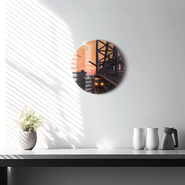 Round glass clock Benjamin Franklin Bridge