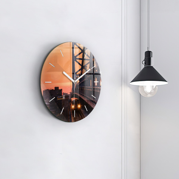 Round glass clock Benjamin Franklin Bridge
