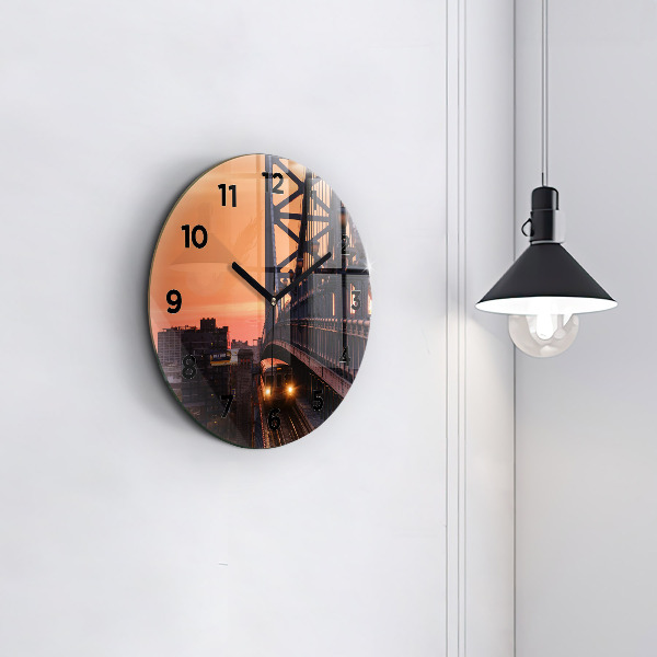 Round glass clock Benjamin Franklin Bridge