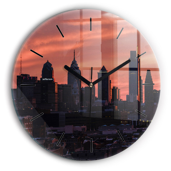 Round glass clock Philadelphia City Skyline