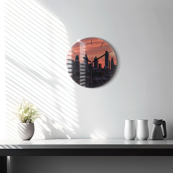Round glass clock Philadelphia City Skyline
