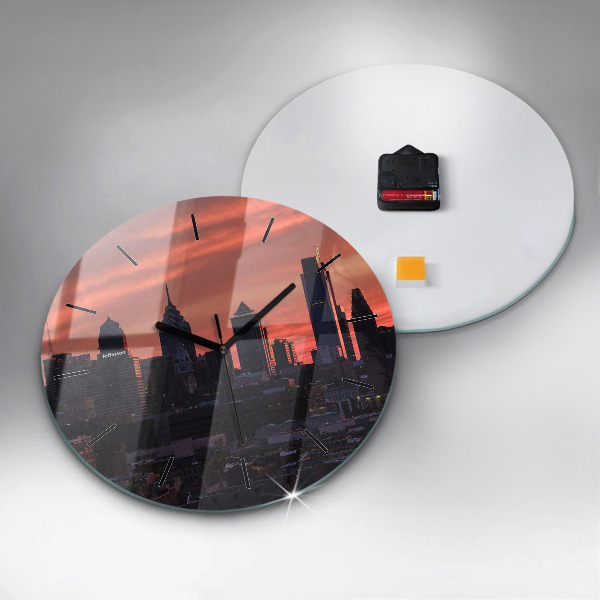 Round glass clock Philadelphia City Skyline