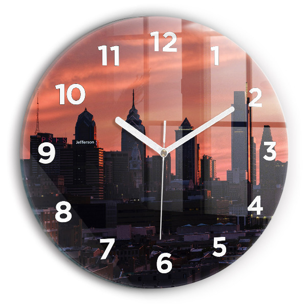 Round glass clock Philadelphia City Skyline