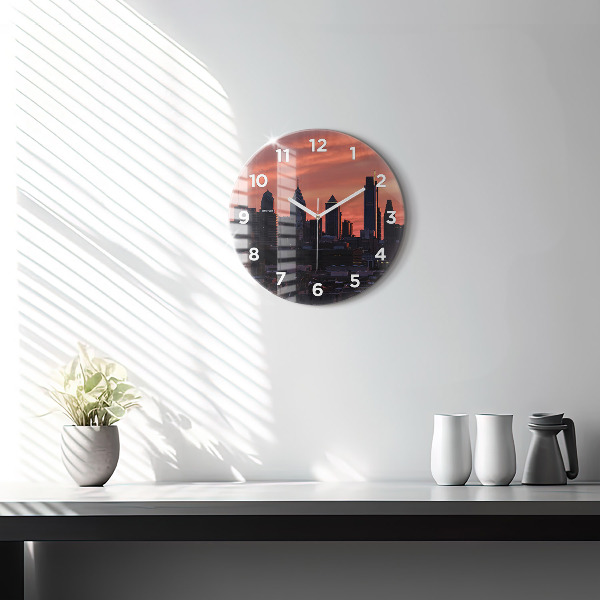 Round glass clock Philadelphia City Skyline