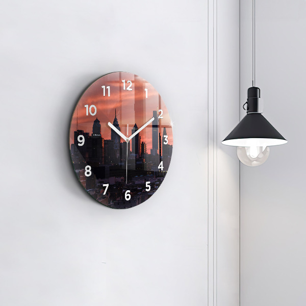 Round glass clock Philadelphia City Skyline