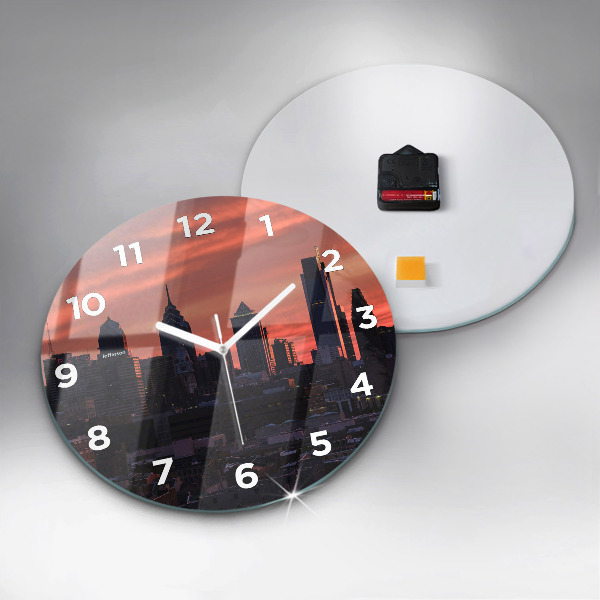 Round glass clock Philadelphia City Skyline
