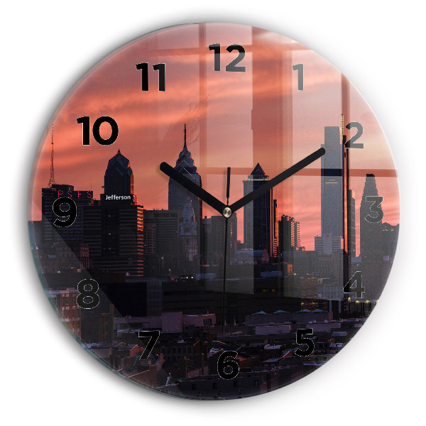 Round glass clock Philadelphia City Skyline