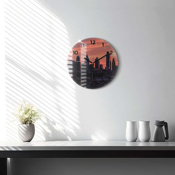 Round glass clock Philadelphia City Skyline