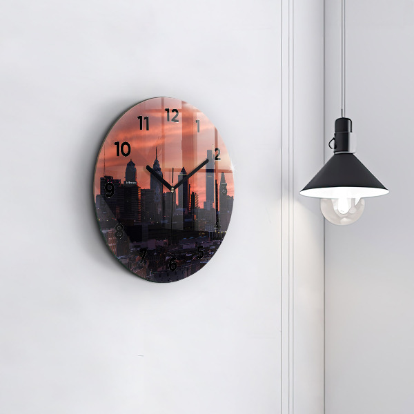 Round glass clock Philadelphia City Skyline