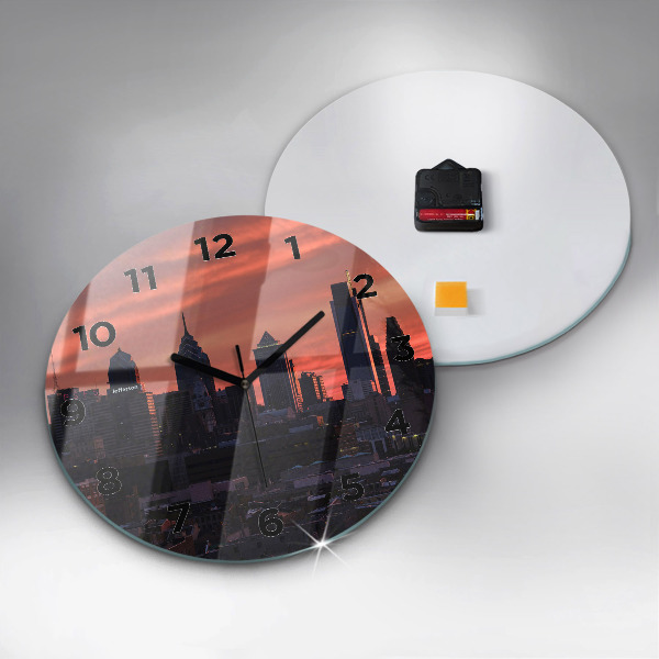 Round glass clock Philadelphia City Skyline
