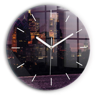 Round glass clock Philadelphia City Skyline