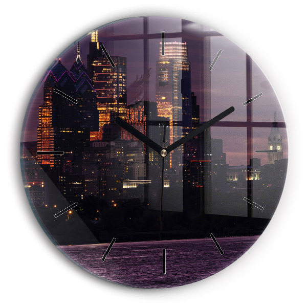Round glass clock Philadelphia City Skyline
