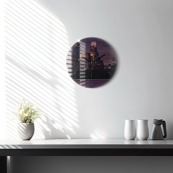 Round glass clock Philadelphia City Skyline