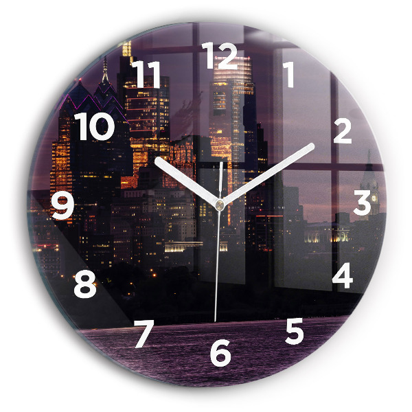 Round glass clock Philadelphia City Skyline