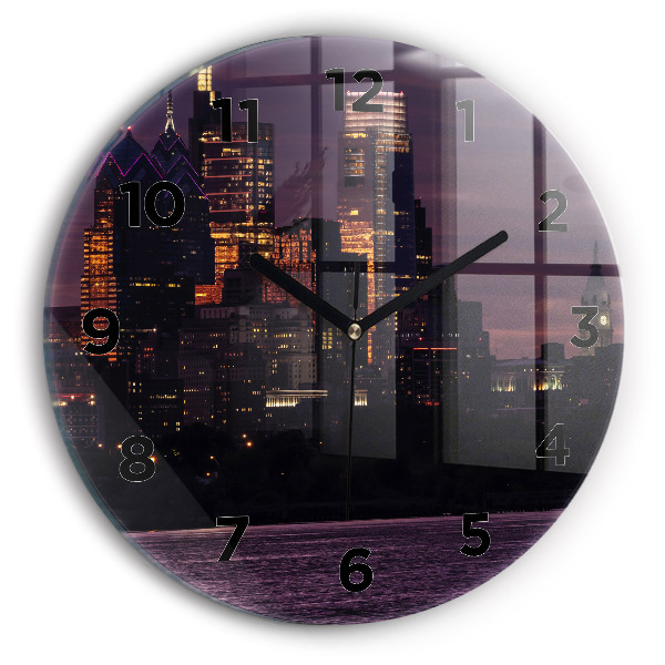 Round glass clock Philadelphia City Skyline