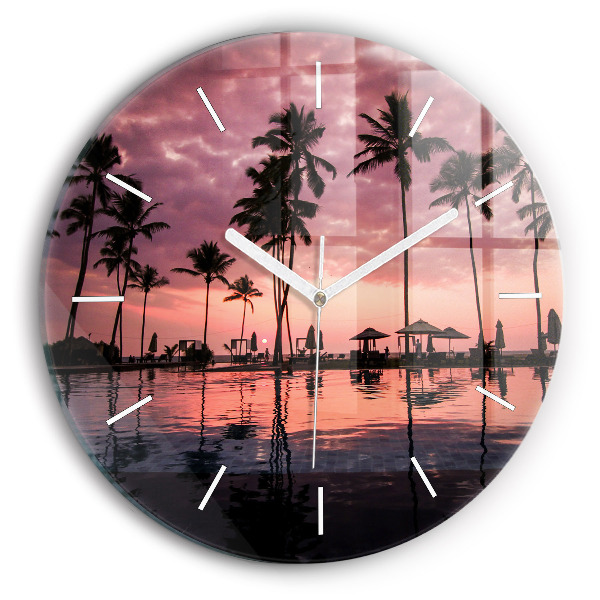Round glass clock Palm trees in Hawaii