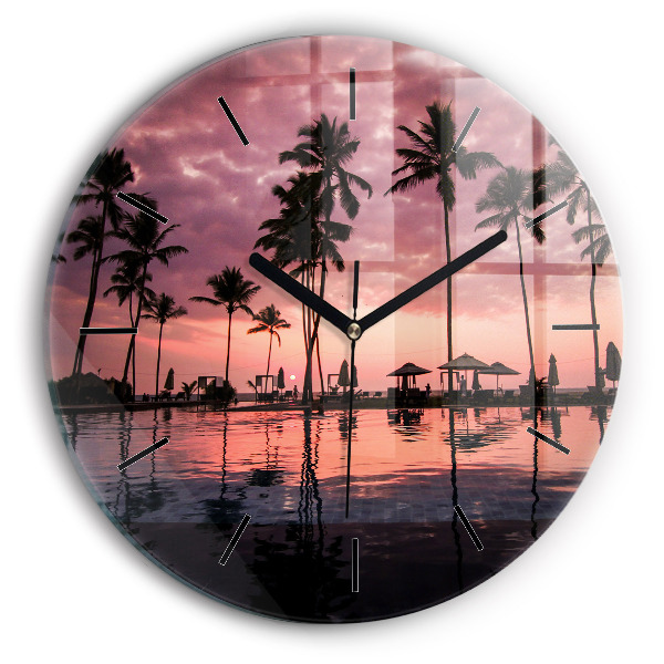 Round glass clock Palm trees in Hawaii