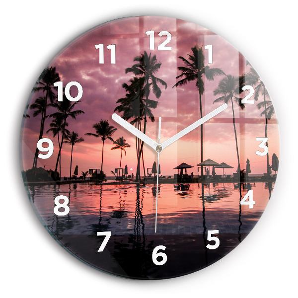 Round glass clock Palm trees in Hawaii
