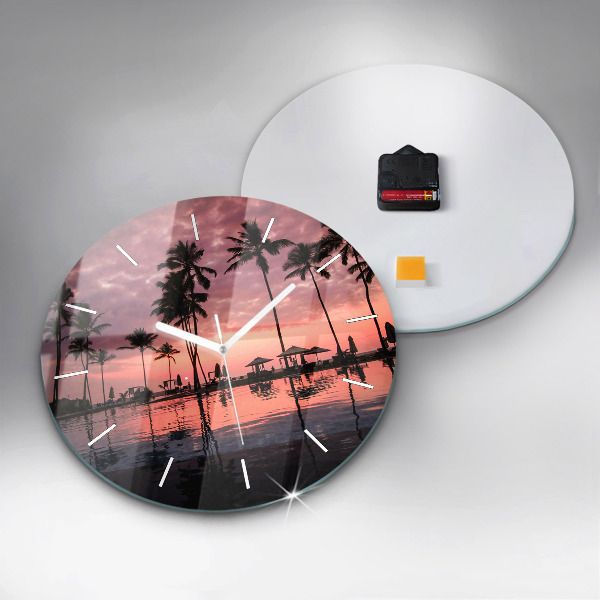 Round glass clock Palm trees in Hawaii