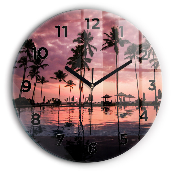 Round glass clock Palm trees in Hawaii