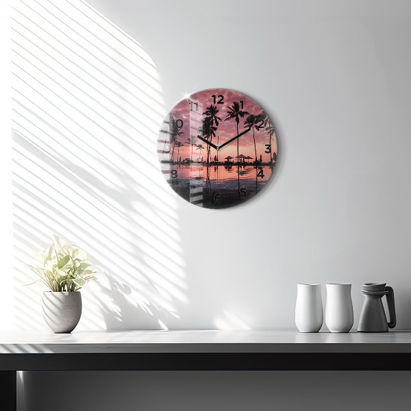 Round glass clock Palm trees in Hawaii