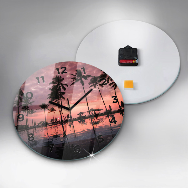 Round glass clock Palm trees in Hawaii