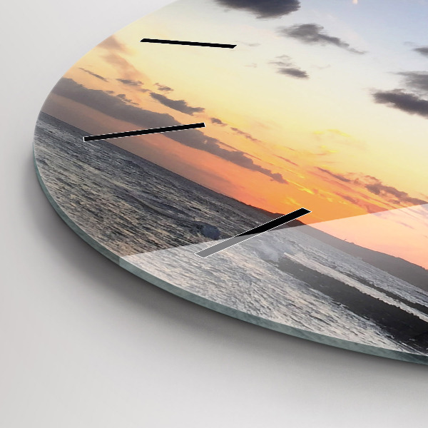 Round glass clock Palm tree and sunrise
