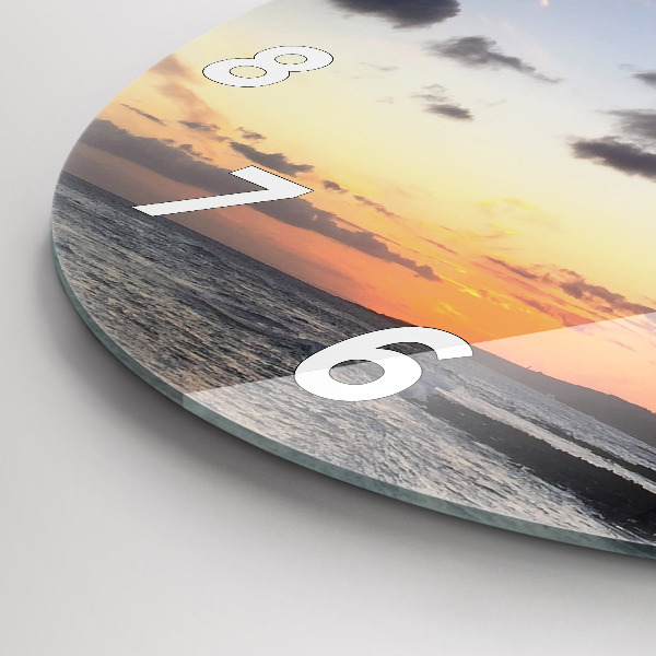 Round glass clock Palm tree and sunrise