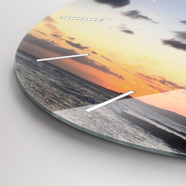 Round glass clock Palm tree and sunrise