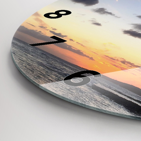 Round glass clock Palm tree and sunrise