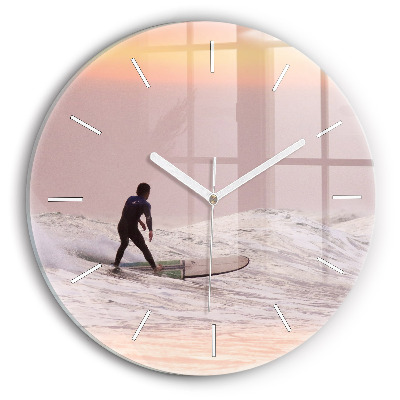 Round glass clock Surfer in Hawaii