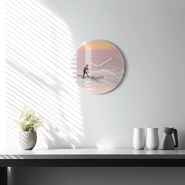 Round glass clock Surfer in Hawaii