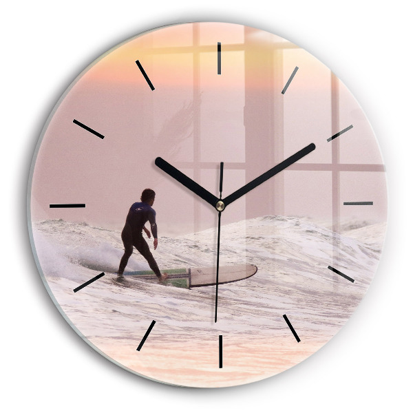 Round glass clock Surfer in Hawaii