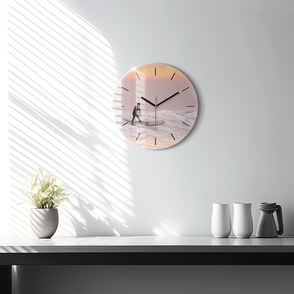 Round glass clock Surfer in Hawaii