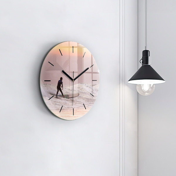 Round glass clock Surfer in Hawaii