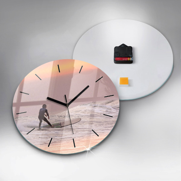 Round glass clock Surfer in Hawaii