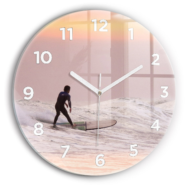 Round glass clock Surfer in Hawaii