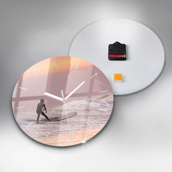 Round glass clock Surfer in Hawaii