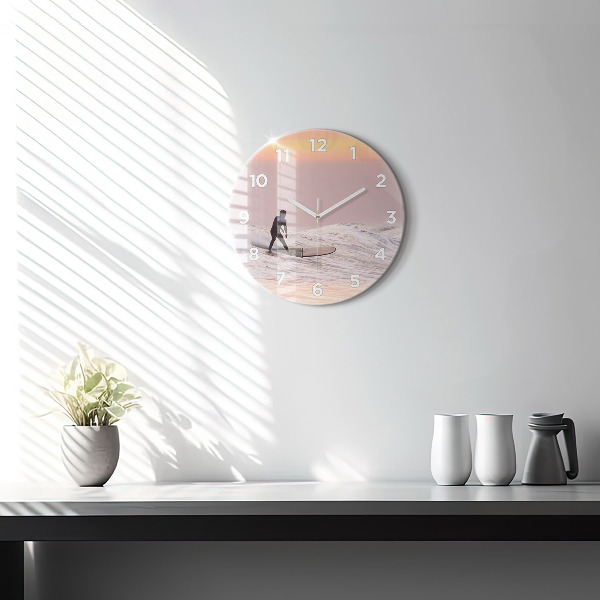 Round glass clock Surfer in Hawaii