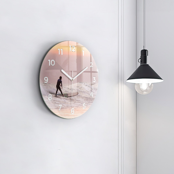 Round glass clock Surfer in Hawaii