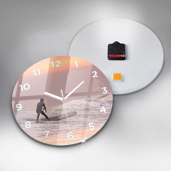 Round glass clock Surfer in Hawaii