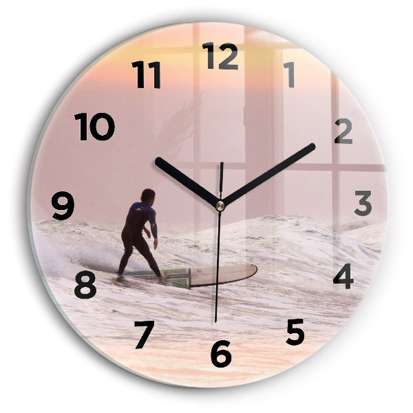 Round glass clock Surfer in Hawaii