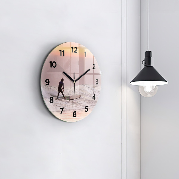 Round glass clock Surfer in Hawaii