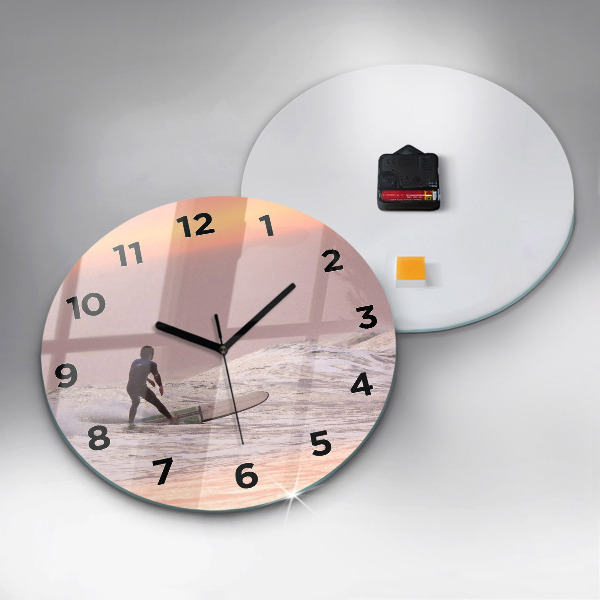 Round glass clock Surfer in Hawaii
